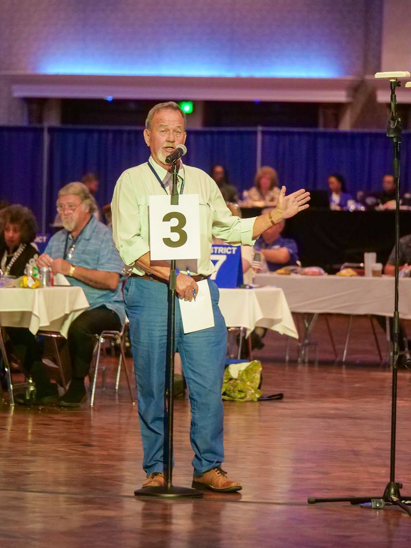 Delegate addresses the convention